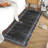 Garvee Washable Runner Rug 2x6 Modern Solid Scalloped Kitchen Runner Mat Non-Slip Low Pile Polyester Minimalist Plain Boho Accent for Entryway Bedroom - Black