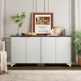 Garvee 61" Large Buffet Sideboard Cabinet with 4 Fluted Doors and Storage, Modern Kitchen Storage Cabinet with Adjustable Shelves, Farmhouse Coffee Bar Cabinet for Kitchen, Living Room, White - Contrast color