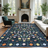 Garvee Floral Rug Vintage Washable Non-Slip Living Room Carpet 5x7 Blue