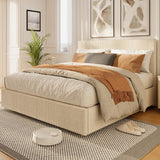 Garvee Queen Size Platform Bed Frame With 4 Storage Drawers Upholstered Corduroy Headboard Bedroom Furniture - Beige