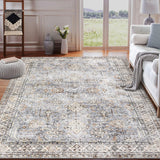 Garvee Area Rugs 4x6 Washable Boho Nursery Distressed Neutral Floral Accent Vintage Blue - Blue