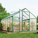 Garvee 8 x 12 ft Polycarbonate Greenhouse with Aluminum Frame, Lockable Door, Adjustable Roof Vent for Backyard Garden, Green, Outdoor Patio - Green