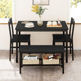 Garvee Dining Table Set for 4 with Bench, Storage Racks, Small Apartment, Kitchen, Black - Black