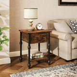 Garvee Industrial End Table With Storage, 2 Tiers Nightstand With Drawer For Bedroom, Living Room, Small Space, Retro Brown, 15.75x15.75x23.43 inches