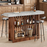 Garvee 63" Long Bar Table With 2 Tier Storage Shelves For Dining Room Bistro Living Room, Gray Walnut, Counter Bar Height - Gray+Walnut