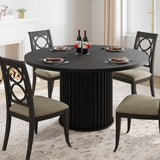 Garvee 47Inch Round Dining Table Black With Sturdy Waveform Metal Pedestal Base For Dining Room Kitchen, Seats 4-6