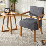Garvee Mid-Century Accent Chair Wood Frame Linen Fabric Vertical Stripe Grey for Living Room Bedroom Balcony