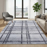 Garvee Washable Geometric Living Room Rug, Non Slip Ultra Thin Low Pile Indoor Carpet for Dining Room, 9x12, Light Grey - Plaid|Light Grey
