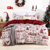 Garvee Christmas Duvet Cover Set King Size - Soft Microfiber Holiday Bedding, Button Closure, Secure Corner Ties, 104"x90", Festive Red - Red