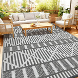 Garvee 8x10 Outdoor Rug Waterproof Patio Mat Reversible Plastic Camping Rug for RV Balcony Backyard Porch Deck Lightweight Travel Picnic - Grey