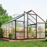 Garvee 8 x 12 ft Polycarbonate Greenhouse with Aluminum Frame, Lockable Door, Adjustable Roof Vent for Backyard Garden, Green, Patio - Black