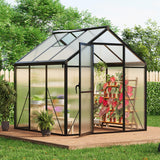 Garvee 6x6 FT Polycarbonate Greenhouse With Roof Vent And Lockable Door For Outdoor Garden Backyard Patio Lawn, Black