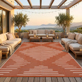 Garvee Waterproof Outdoor Area Rug 9x12 Plastic Reversible Rug Patio Decor Terracotta White - Terracotta White