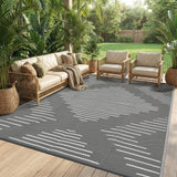 Garvee 6x9 Area Rugs Plastic Reversible Patio Rugs Outdoor Waterproof Large Floor Mat Grey White for Backyard Porch RV Beach Picnic - Grey White