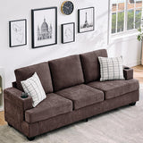 Garvee Modern 89 in 3-Seater Sofa with Chenille Fabric, Cup Holders & Storage Pockets for Living Room, Brown - Brown