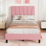 Garvee Twin XL Bed Frame with Adjustable Headboard, Linen Upholstered, Strong Wooden Slats, Pink, Easy Assembly - Pink