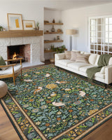 Garvee Vintage Bird Washable Rug 9x12 Green Floral Non Slip Soft Low Pile Stain Resistant Carpet for Bedroom Living Room Nursery - Bird|Green