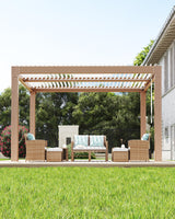 Garvee Louvered Pergola 10 ft x 12 ft Outdoor Adjustable Aluminum Frame Wood Grain Hardtop Gazebo - Wood Grain Color