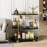 Garvee Gold Bar Carts With 4-Tiers Storage Shelves, Mobile Bar Serving Carts On Wheels With Wine Rack And Glass Holder For Kitchen, Dining Room, Living Room - Gold+Black - Gold+Black