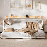 Garvee Twin Daybed With Trundle Bed, Storage Headboard, Charging Station, Strong Supports For Living Room, Bedroom, Guest Room, White And Wood - White And Wood