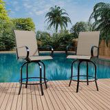 Garvee 2 Piece Outdoor Swivel Bar Chairs Patio High Swivel Bar Stools All Weather High Back Armrest 30in Black - Brown