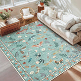 Garvee Floral Washable Insect Butterfly Rugs for Living Room, Bedroom, Nursery 5x7 Green Low Pile Carpet - Insect-Green