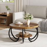 Garvee Brown 30" Round Industrial Coffee Table With 2 Tiers, Adjustable Feet, Wooden Grain Design, Living Room, Easy Assembly - Brown