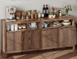 Garvee 65.8 Inch Fluted Sideboard Buffet Cabinet with 4 Doors, Retro Walnut, Modern Kitchen Storage for Dining Room, Living Room, Entryway - Walnut