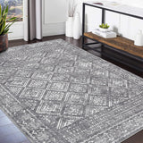 Garvee Boho Grey 9x12 Moroccan Trellis Rug Washable Non-Slip Stain-Resistant Distressed Boho Rug for Living Room, Bedroom, Dining Room - Grey