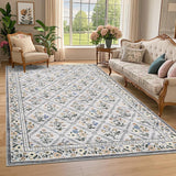 Garvee Grey Modern Foldable Area Rugs Vintage Striped Low Pile Carpet Indoor Living Room Bedroom 10x13ft - Grey
