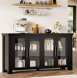 Garvee Buffet Cabinet with Storage, Tempered Glass Doors, Wood Buffet Table for Living Room Dining Room Kitchen, 59", Black - Natural Wood