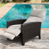 Garvee Wicker Reclining Patio Chair with Adjustable Back and Footrest, Outdoor Recliner Chair, 150° Lay Flat, Extended Footrest, Removable Cushion, Garden, Brown - Black+Beige