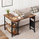 Garvee 360° Rotatable End Table with Charging Station, Extra Storage, Lockable Wheels, MDF & Metal, for Bedroom, Living Room - Vintage