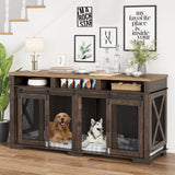 Garvee Dog Crate Furniture, 71" Heavy Duty Dog Kennel Furniture with 3 Storages and Removable Divider, Furniture Style Double Dog Crate Table Indoor TV Stand for Large Medium Dogs, Dark Walnut