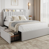 Garvee Queen Bed Frame with Storage Headboard, 2 Drawers, Boucle Upholstered Platform Bed, Grey, Space-Saving Girls Bed Frame - Grey