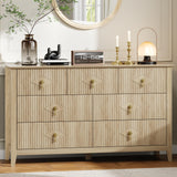 Garvee Fluted Dresser 54 Inch Wide 7-Drawer Wood Dresser Natural Oak for Bedroom Living Room Entryway - Natural