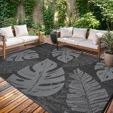Garvee Patio Rug Waterproof Reversible Outdoor Plastic Straw Rug 8x10 Black and Grey for Patio Camp Balcony Deck Picnic - Leaf|Black&Grey