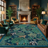 Garvee Jungle 8x10 Area Rug Washable Rugs for Living Room, Blue, Non Slip Low Pile Soft Indoor Carpet - Blue
