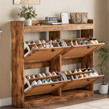 Garvee Rattan Shoe Cabinet with 4 Flip Drawers Adjustable Wooden Shoe Organizer for Entryway Hallway Closet Brown - Brown