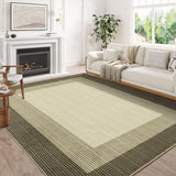 Garvee Machine Washable 8x10 Rugs for Living Room Farmhouse Bedroom, Neutral Brown, Low Pile, Non Slip - Brown Border
