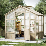 Garvee 8x6 ft Wooden Greenhouse with Lockable Door for Garden and Yard, Wood Color, Heavy Duty Wood Frame & Adjustable Vent - Wood Color