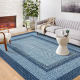 Garvee Area Rug 4x6 Washable Braided Print Rug Blue for Living Room Bedroom Entryway Non-Slip Low Pile - Blue