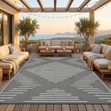 Garvee Waterproof Outdoor Area Rug 9x12 Plastic Reversible Rug Patio Decor Grey White Easy-Cleaning Large Floor Mat Camping RV Porch Deck Backyard Balcony Picnic - Grey White