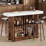 Garvee 63" Long Bar Table with 2 Tier Storage Shelves - Counter Bar Height Pub Table for Dining Room Bistro Living Room, White Walnut - White+Walnut