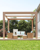 Garvee Louvered Pergola 10x10 ft, Adjustable Aluminum Roof, Outdoor Patio Gazebo, Wood Grain Finish - Wood Grain Color