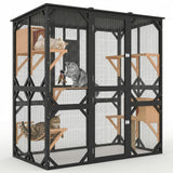 Garvee 70 in Walk-in Catio with Window Access, Extra Large Outdoor Cat Enclosure, Waterproof Roof, Black