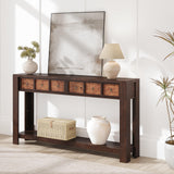 Garvee 54-Inch Long Wooden Console Table With 2 Drawers & Open Shelf For Entryway Hallway Living Room, Farmhouse Style, Warm Wood Grain Finish - Color Blocking