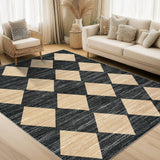 Garvee 8x10 Black Washable Rug Low Pile Non Slip Stain Resistant for Bedroom Living Room Dining Room - Checkered|Black & Brown