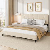 Garvee Velvet King Size Bed Frame Adjustable Headboard Upholstered Platform Bed Beige 39-43" Height - Beige
