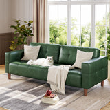 Garvee 3-Seater Sofa Couch, 83 in Wide Faux Leather Sofa with Spring Cushion for Living Room, Bedroom, Apartment, Office, Green - Green